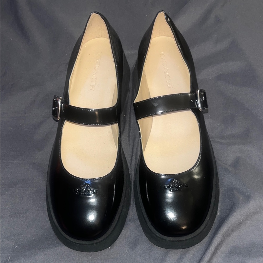 Coach Black Patent Mary Jane platform shoes
